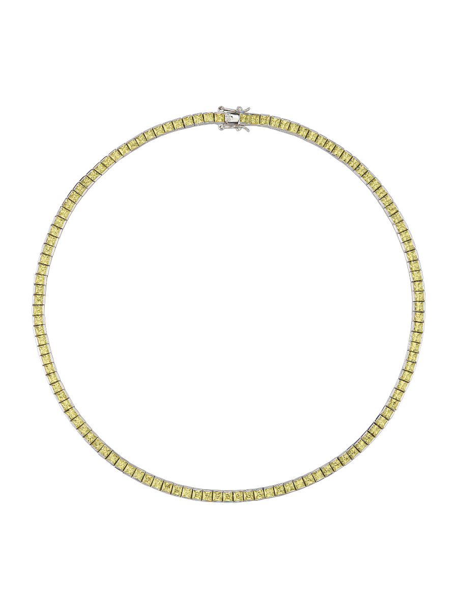 CUSTOM DORSEY PRINCESS CUT, LAB CANARY YELLOW SAPPHIRE RIVIÈRE NECKLACE