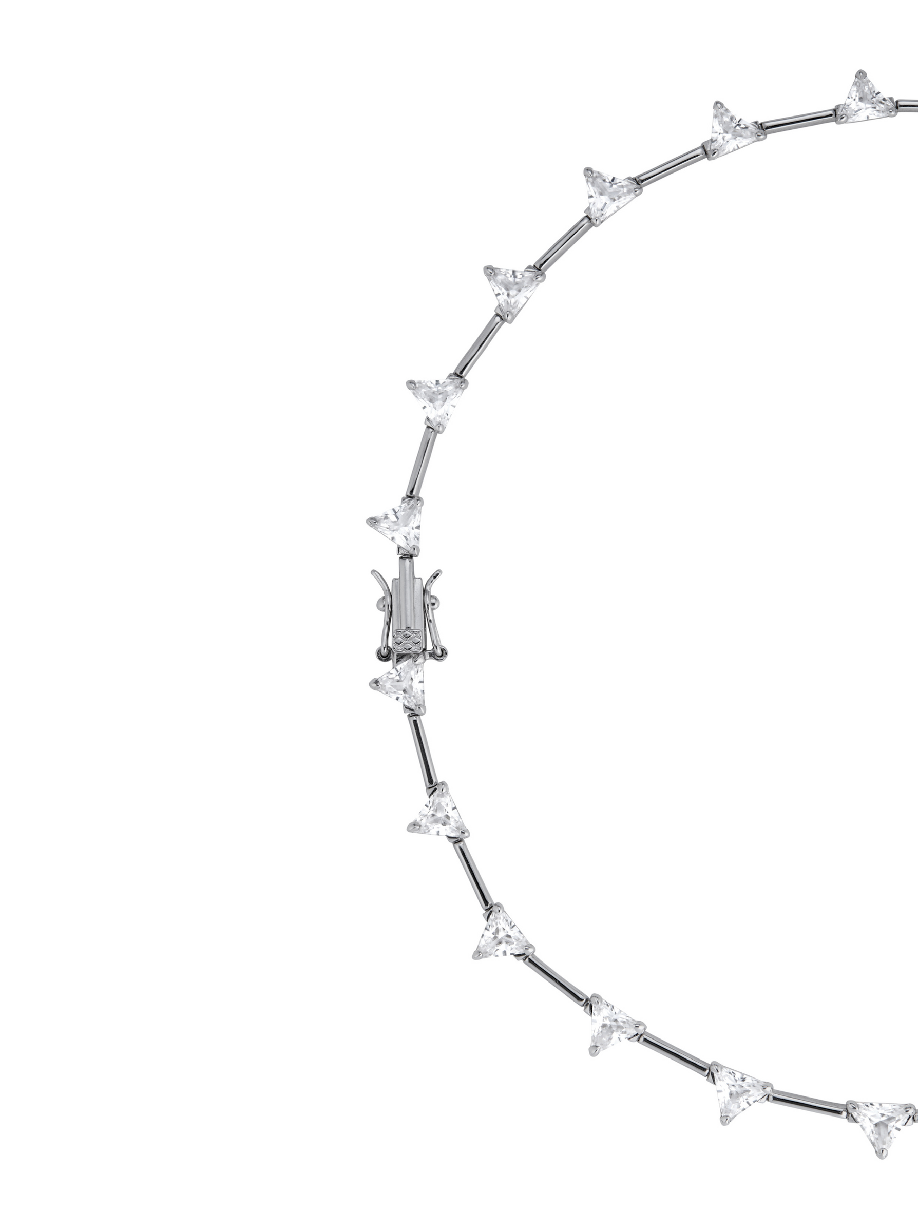 JULIEN TRILLION CUT, LAB WHITE SAPPHIRE SILVER BAR NECKLACE