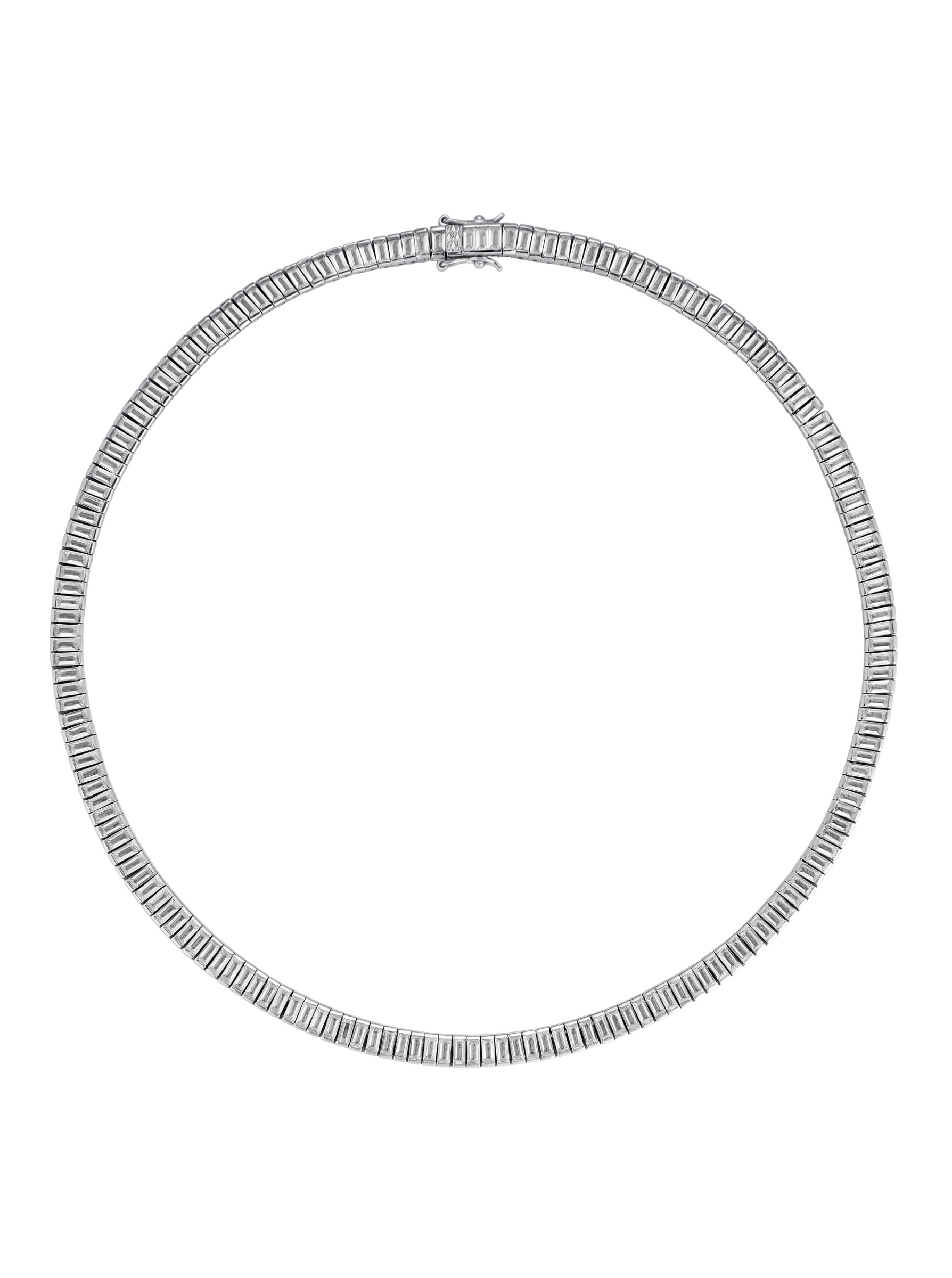 PETITE BESSETTE, LAB WHITE SAPPHIRE BAGUETTE SILVER RIVIÈRE NECKLACE