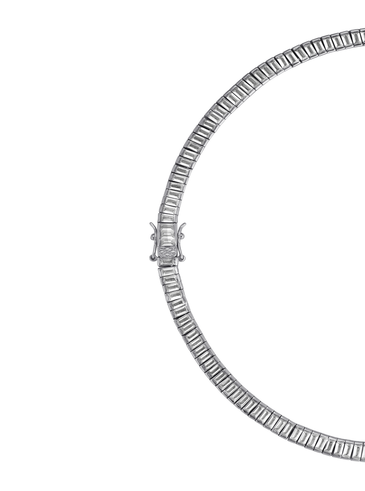 PETITE BESSETTE, LAB WHITE SAPPHIRE BAGUETTE SILVER RIVIÈRE NECKLACE