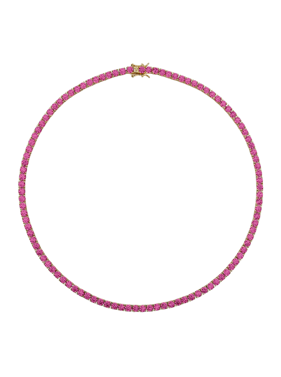 CUSTOM KATE ROUND CUT, LAB DARK PINK SAPPHIRE RIVIÈRE NECKLACE