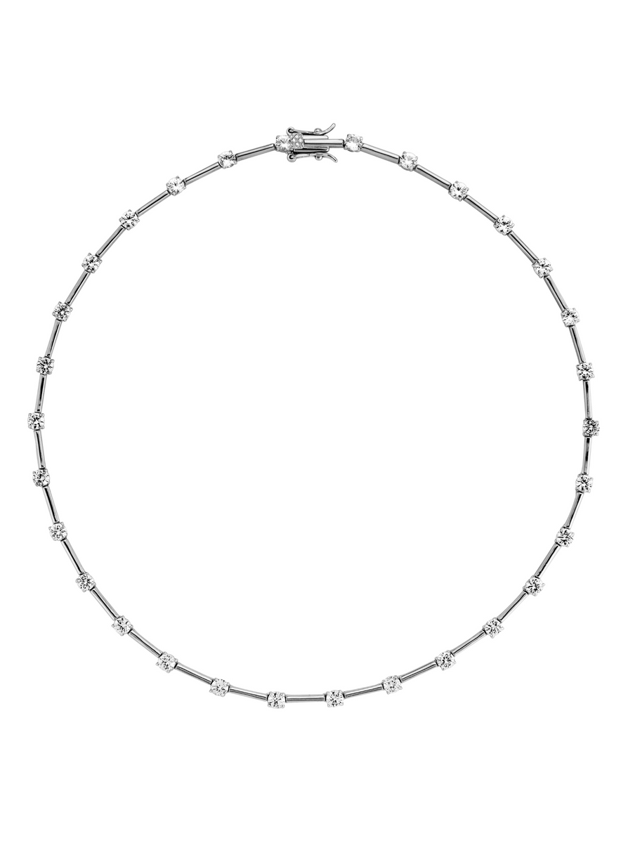 MANON ROUND CUT, LAB WHITE SAPPHIRE SILVER BAR NECKLACE