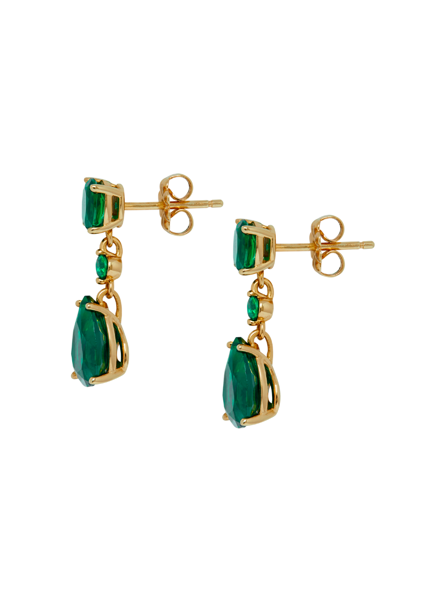 BEA, 5 CARAT LAB EMERALD GOLD DROP EARRINGS