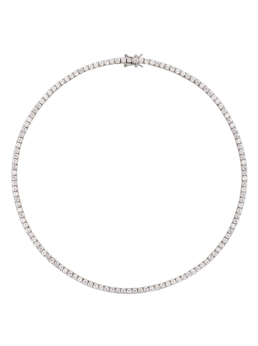 MOSS ROUND CUT, 3MM 4-PRONG, LAB WHITE SAPPHIRE SILVER RIVIÈRE NECKLACE