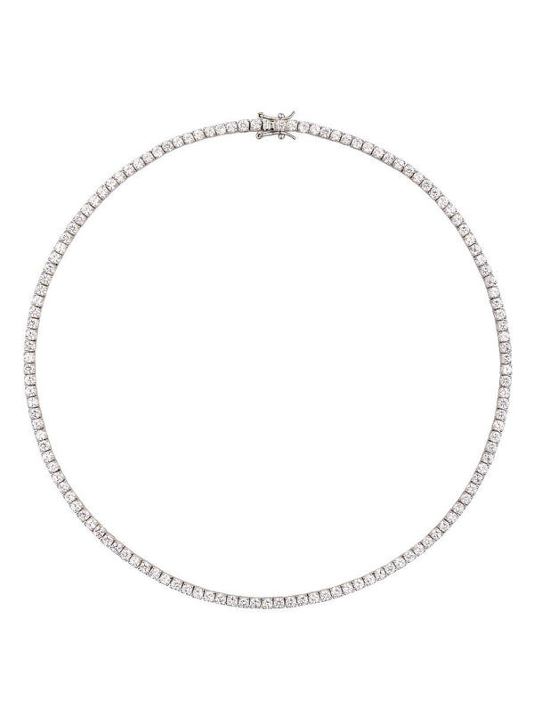 MOSS ROUND CUT, 4-PRONG 3MM , LAB-GROWN WHITE SAPPHIRE SILVER RIVIÈRE NECKLACE