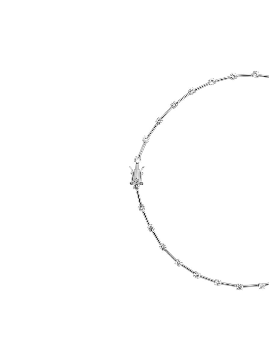 MANON ROUND CUT, LAB WHITE SAPPHIRE SILVER BAR NECKLACE