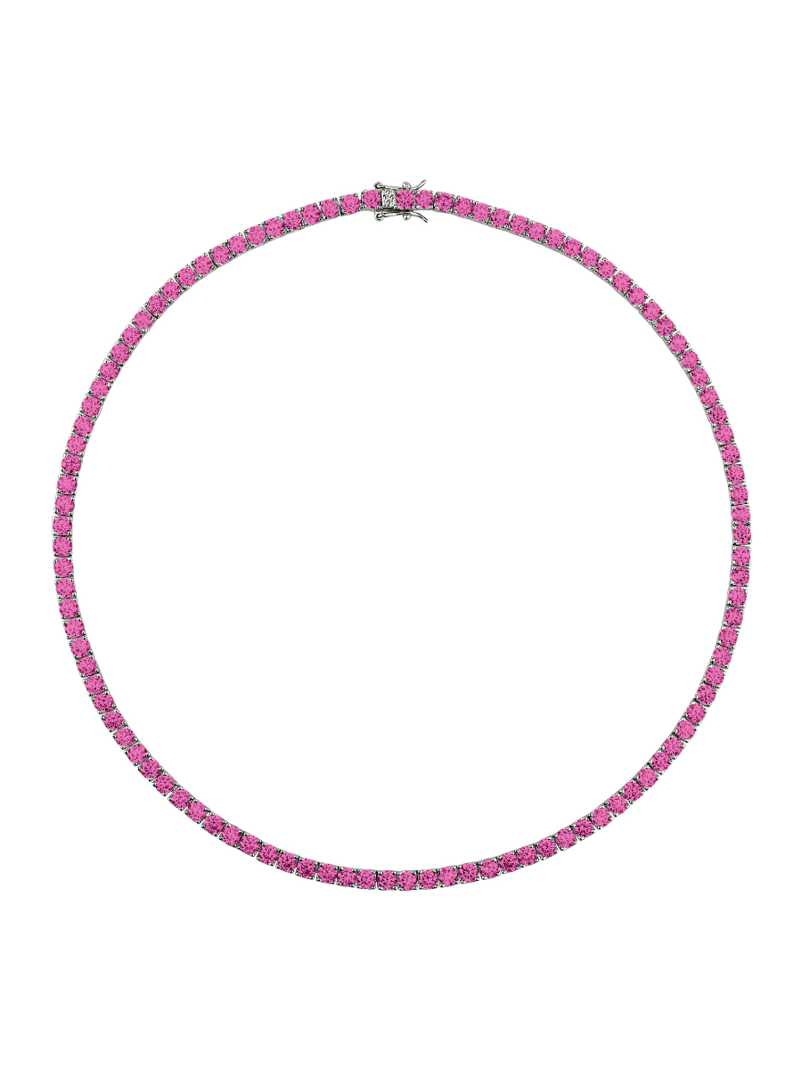 CUSTOM KATE ROUND CUT, LAB DARK PINK SAPPHIRE RIVIÈRE NECKLACE