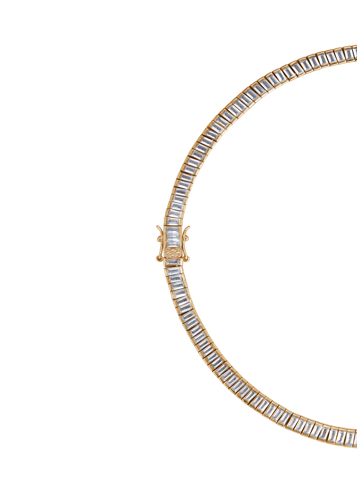 PETITE BESSETTE, LAB WHITE SAPPHIRE BAGUETTE GOLD RIVIÈRE NECKLACE