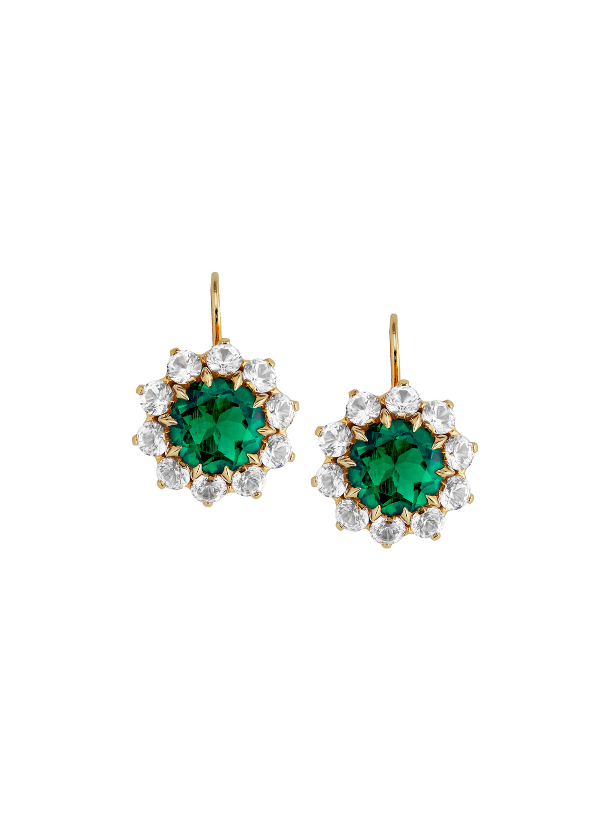 GWEN, LAB EMERALD GOLD DROP EARRINGS