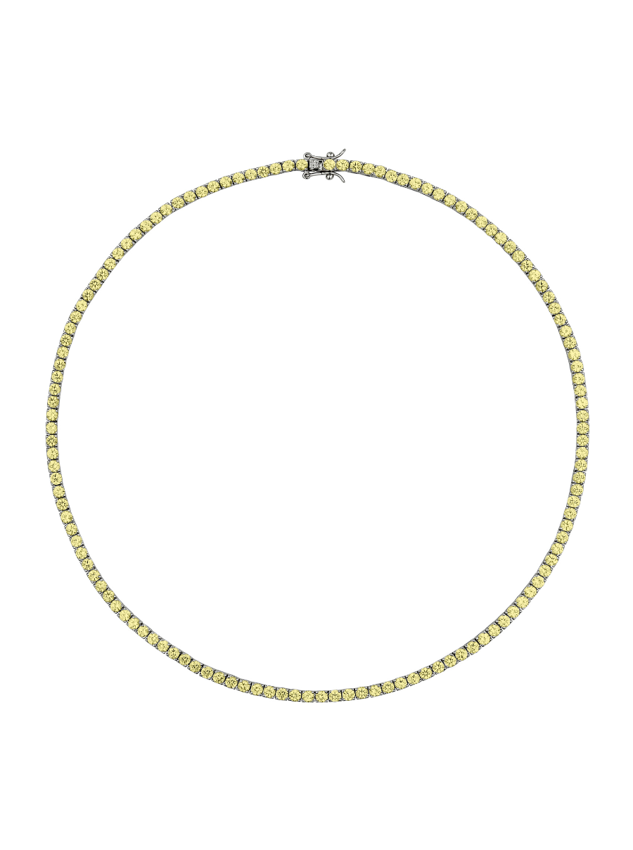 CUSTOM MOSS ROUND CUT, LAB CANARY YELLOW SAPPHIRE RIVIÈRE NECKLACE