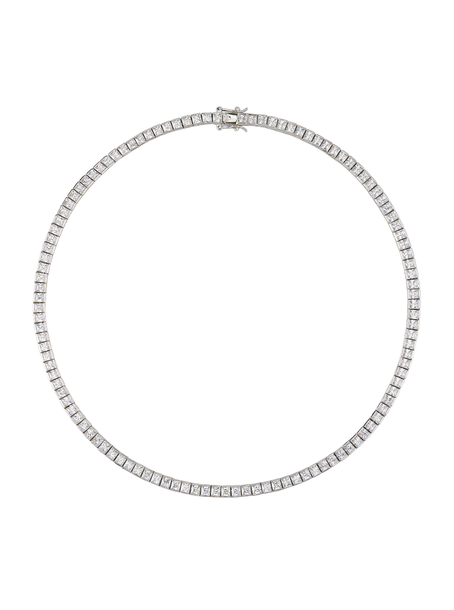 DORSEY PRINCESS CUT, LAB WHITE SAPPHIRE SILVER RIVIÈRE NECKLACE