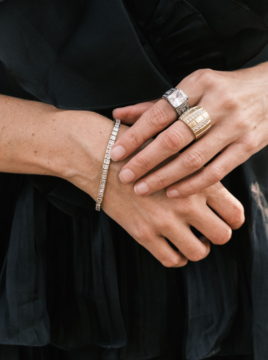 DORSEY PRINCESS CUT, LAB WHITE SAPPHIRE SILVER RIVIÈRE BRACELET