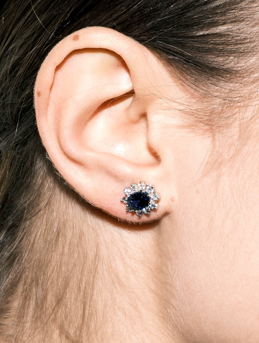 PETITE SPENCER, BLUE AND WHITE SAPPHIRE STUDS