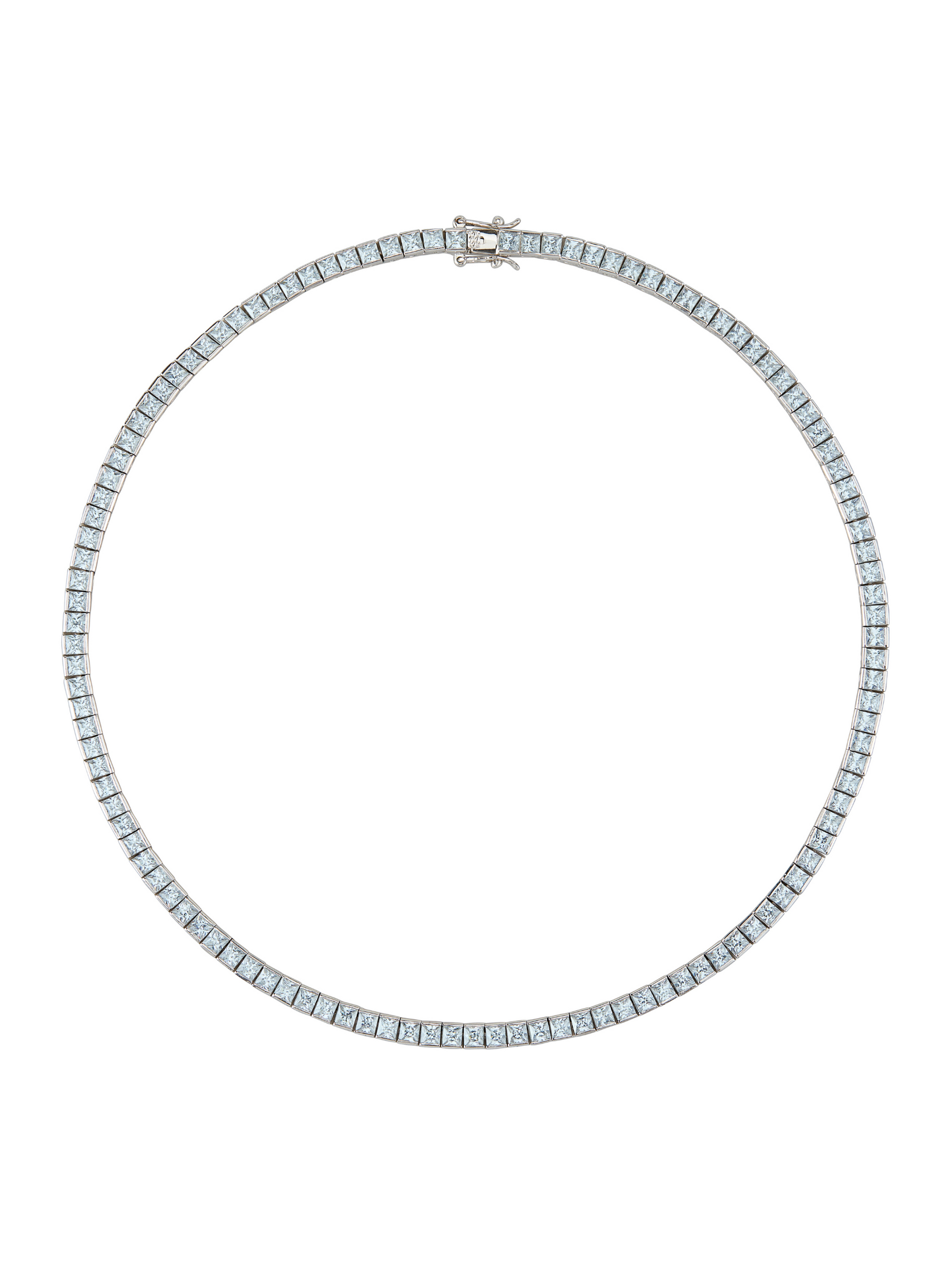 CUSTOM DORSEY PRINCESS CUT, LAB LIGHT BLUE SPINEL RIVIÈRE NECKLACE